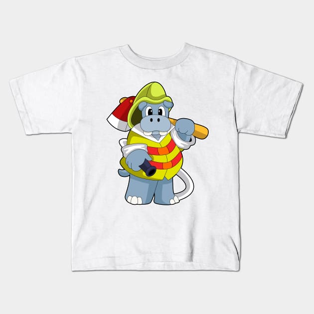 Hippo as Firefighter with Ax Kids T-Shirt by Markus Schnabel